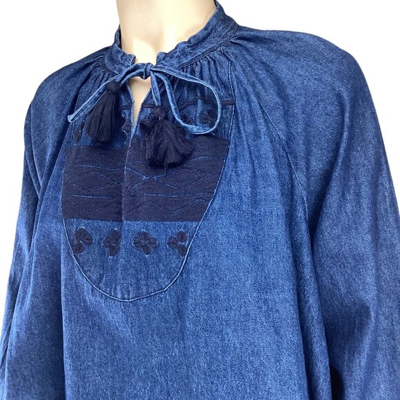 Ne Quittez Pas Anthropologie Top Size Small Peasant Denim Embroidered Blouse Tas - Picture 4 of 9